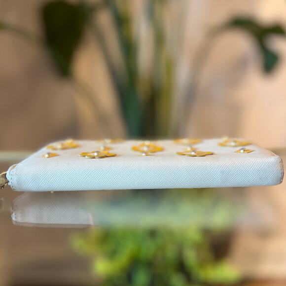 PRADA Continental Floral Appliqué Saffiano Leather Wallet - Picture 6 of 14